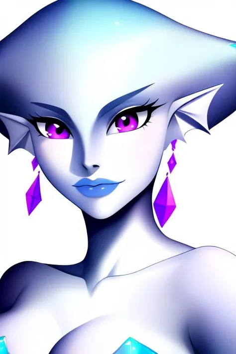 masterpiece, best quality, portrait of princess ruto, breasts, blue skin, zora, 1girl, earrings, fin, fish girl, fin ears, purple eyes, solo, upper body,