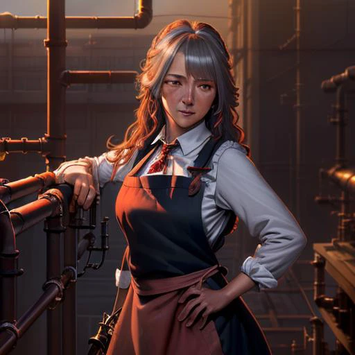 ((grey-red sky visible outside window, technology, (industrial window and compicated network of metal pipes on the wall behind her))), <lora:izayoiSakuyaDioBrando_v10:0.5>, ((1girl, sakuya izayoi, bloodstained maid apron)), sharp focus, (dramatic lighting, two-tone lighting, physically-based rendering, raytraced shadows, subsurface scattering), award-winning artstation photo, extremely detailed illustration, (highly detailed, best quality, very detailed background, masterpiece), classic, by Greg Rutkowski, alphonse Mucha, (wlop), (8k, RAW photo, best quality, extremely detailed CG unity 8k wallpaper, huge filesize, ultra-detailed, highres, absurdres), ((Half-Life 2 beta, HL2 concept art)) <lora:HL2Beta002:0.5>