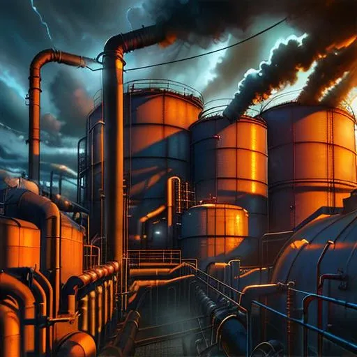 air exchange, (factory yard, chain-link fences, oil refinery, pipes going between metal silos and steam chimneys, evening sky, grey clouds), city 17, industrial, sharp focus, (dramatic lighting, two-tone lighting, physically-based rendering, raytraced shadows, subsurface scattering), award-winning artstation photo, extremely detailed illustration, (highly detailed, best quality, very detailed background, masterpiece), classic, by Greg Rutkowski, alphonse Mucha, (wlop), (8k, RAW photo, best quality, extremely detailed CG unity 8k wallpaper, huge filesize, ultra-detailed, highres, absurdres), ((Half-Life 2 beta, HL2 concept art)) <lora:HL2Beta002:0.5> <lora:HL2Beta001:0.5>