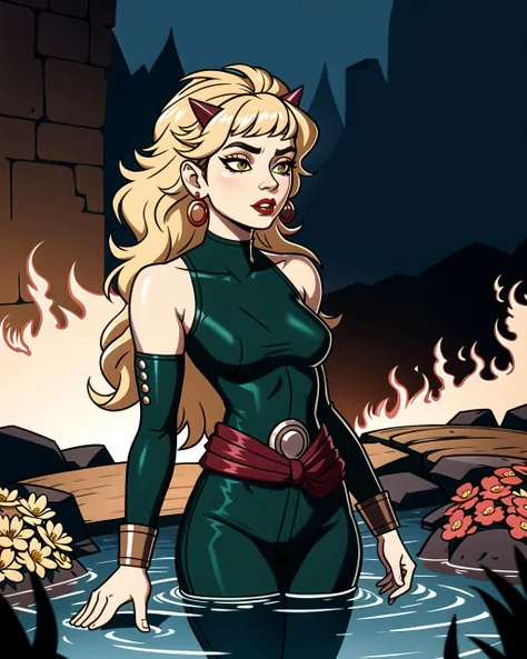 ((masterpiece), best quality, high quality, professional quality, highly detailed, highres, perfect lighting, natural lighting), Being pumped or transported, rash guard, Countess, Average Height, Firm, Square Face, Olive Skin, Blonde Hair, brown Eyes, Narrow Nose, Full Lips, Prominent Chin, Long Hair, Curly Hair, Blunt Cut Bangs, small breasts, Stud earrings, burgundy cream lipstick, Liquid trickling down in gentle streams, Cascading water features in gardens,A rhythmic arrangement of repeated patterns, creating a sense of movement and rhythm, Onyx, Silky luster that imparts a soft and gentle glow, A crystalized texture with a rough and faceted surface, displaying the raw beauty of natural minerals, The explosion blossoms like a fiery flower, consuming everything with its intense heat and force, Outfitted, Short, Thin, Square Face, Tan Skin, White Hair, amber Eyes, Narrow Nose, Thick Lips, Receding Chin, Shoulder-Length Hair, Straight Hair, Frohawk, asymmetrical breasts, Clip-on earrings, lavender stain lipstick,biomechanical, cybernetically augmented human, A post-apocalyptic world, scarred by the remnants of a long-dead civilization and haunted by their technological marvels., Post-Apocalyptic Wasteland, wraith, chimera, werewolf