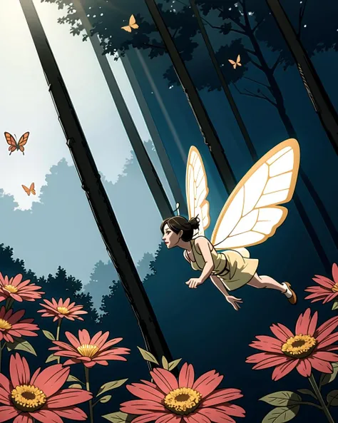 ((masterpiece), best quality, high quality, professional quality, highly detailed, highres, perfect lighting, natural lighting), group of fairies, butterfly wings, translucent wings, flying, magical garden