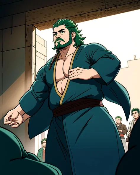 ((masterpiece), best quality, high quality, professional quality, highly detailed, highres, perfect lighting, natural lighting), (1boy, overweight, handsome, no facial hair, medium length hair, green hair), wearing wizard robes, fighting, on a battlefield