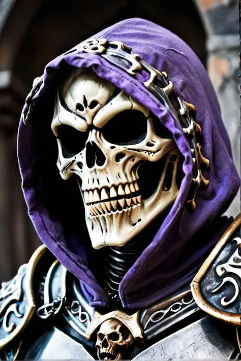 a close up of a person in a hooded jacket and a skull mask, berserk skullknight black armor, portrait of skeletor, undead knight, skeletor, demon knight of death, cyborg dr doom in ornate armour, he man with a dark manner, skeleton knight, scary knight, wearing a skeleton armor, skeleton warrior, undead lich, bone armor