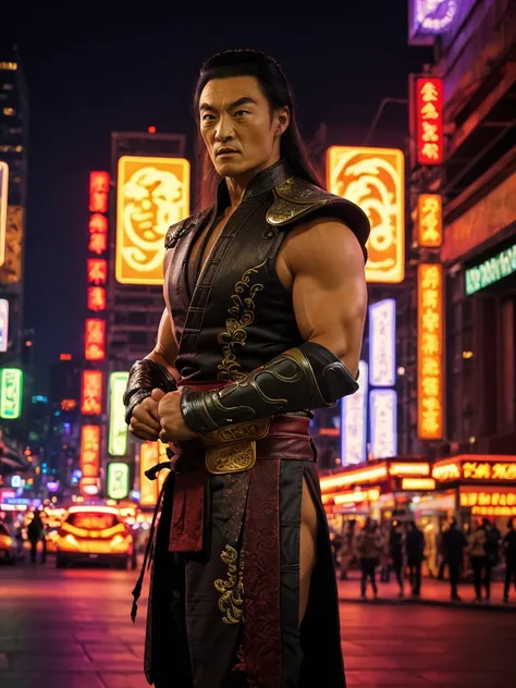 <lora:Shang-Tsung - Mortal Kombat 95s_m0rs2h:0.85> a photo of shang-tsung, mortal kombat background,close-up,front view,masterpiece,night,cityscape,neon lights,8k,uhd,soft lighting,city street