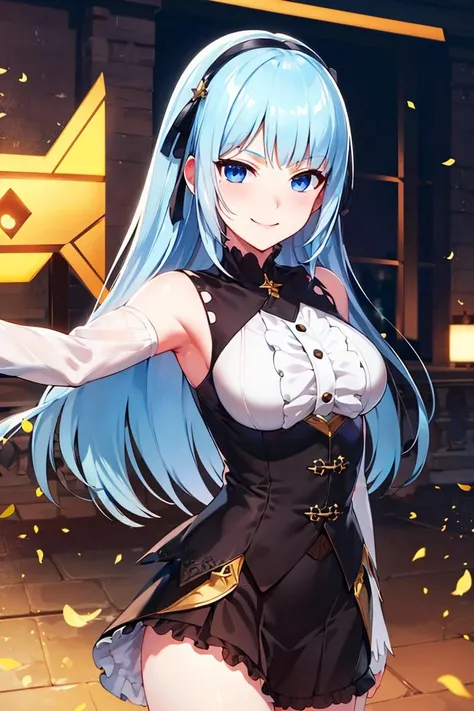 ((masterpiece,best quality)), absurdres, <lora:Violet_Closers:0.6>, Violet_Closers, solo, smiling, looking at viewer, cowboy shot, cinematic composition, dynamic pose