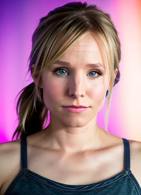 portrait of Kristen Bell, miserable , wearing casual wear , with ash brown Ponytail, background cave, epic (photo, studio lighting, hard light, sony a7, 50 mm, matte skin, pores, colors, hyperdetailed, hyperrealistic), <lyco:Kristen Bell:1.2>