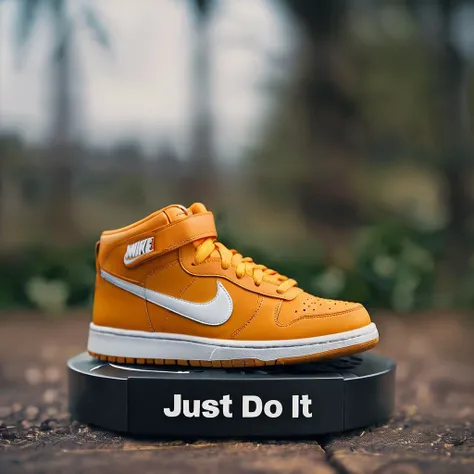 cinematic photo A Nike Shoe, "JUST DO IT" written <lora:Cute_Collectible:0.8>, 35mm photograph, film, bokeh, professional, 4k, highly detailed