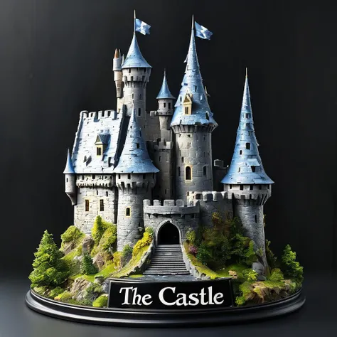 impactful paint of a Castle, "The Castle" written <lora:Cute_Collectible:0.8>, highly detailed, 8k, sharp, professional, clear, high contrast, high saturated, , vivid deep blacks, crystal clear