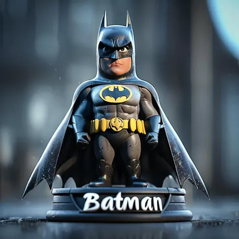 cinematic photo Batman, "Batman" written <lora:Cute_Collectible:0.8>, 35mm photograph, film, bokeh, professional, 4k, highly detailed