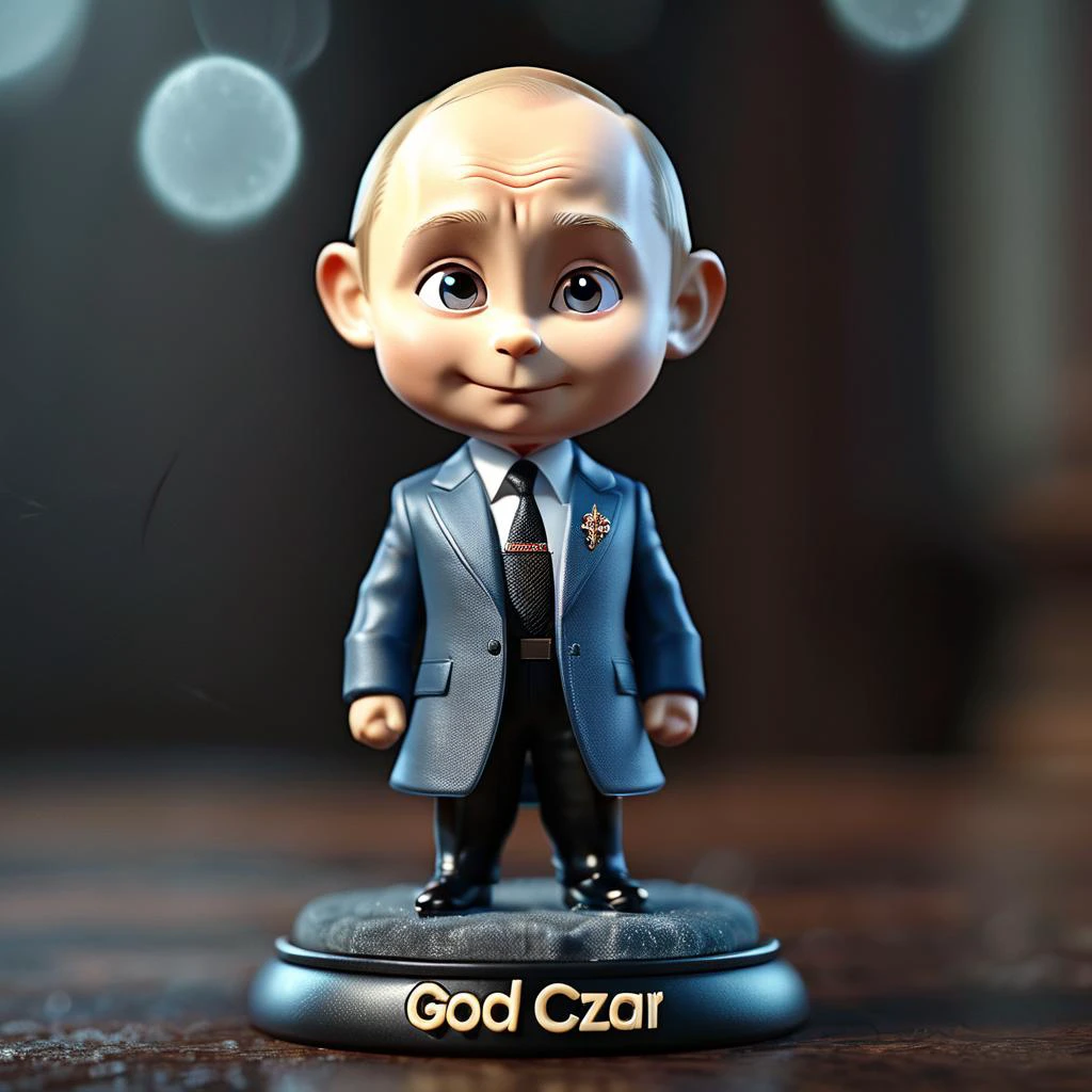 cinematic photo Vladimir Putin, "GOD CZAR" written <lora:Cute_Collectible:0.8>, 35mm photograph, film, bokeh, professional, 4k, highly detailed