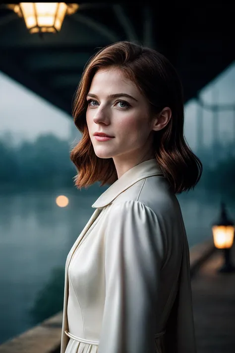 RoseL_SoloTI_v1,
(In an elegant, tailored coat, adorned with a vintage brooch, exuding a timeless and graceful charm), (On a misty bridge at dusk, with lampposts casting a soft glow and the river flowing quietly beneath, enveloping the moment in poignant nostalgia:1.3), (seductive:1.3),(analog, cinematic, film grain, hazy atmosphere, cinematic shot:1.3),
<lora:add_detail:0.6>, PA7_Portrait-MCU,