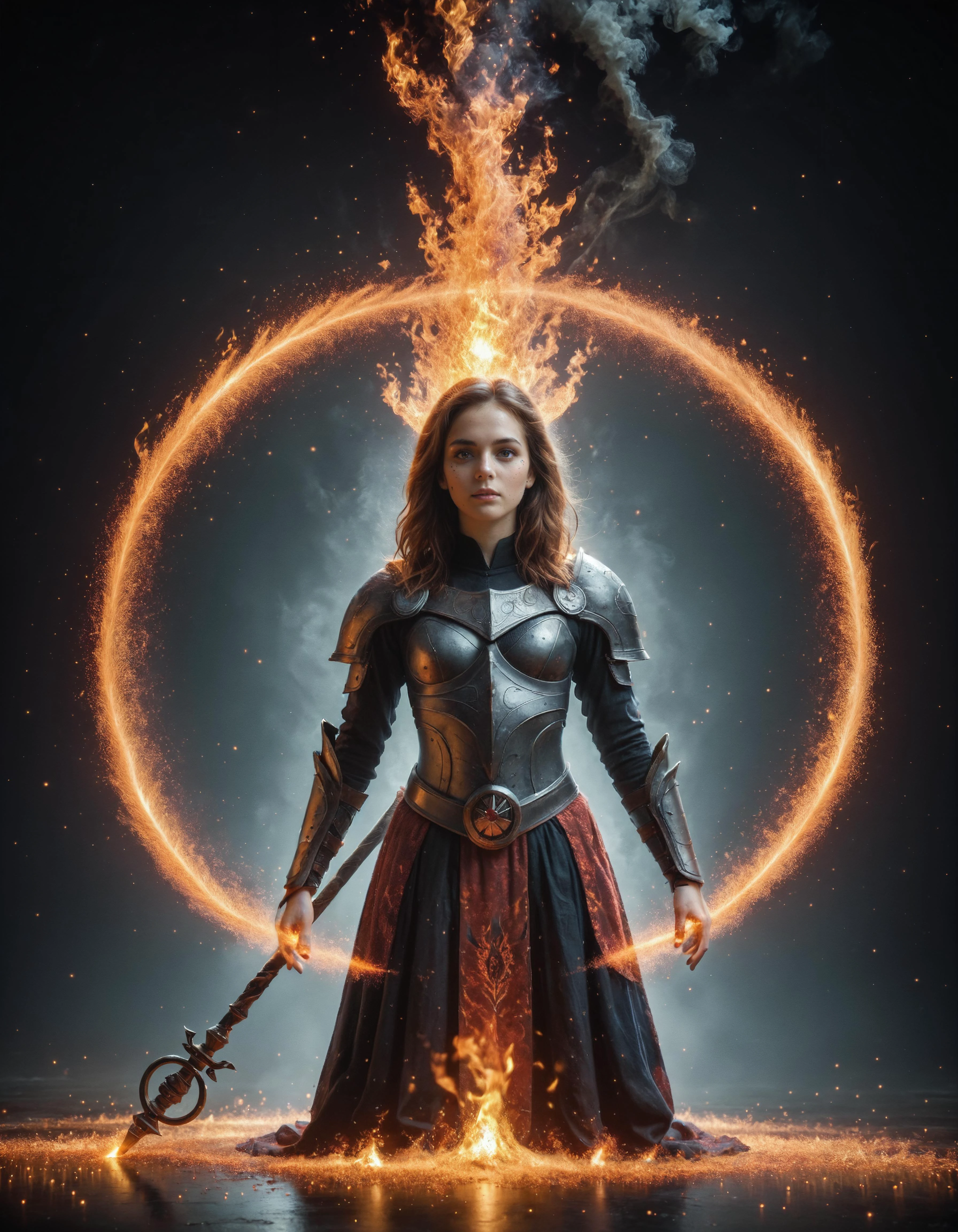 score_9,score_8_up,score_7_up,score_6_up,irl,life-like,photorealistic,hyperdetailed photograpy,raw photo BREAK a cute fire mage wearing something very skimpy and spiky demon armor,spell casting,flame sword,epic looking mage staff,particles,flame tattoos,body on fire,fire embers,swirling fire,swirling heat,epic particle effects,body covered in fire,body covered in burning and smoking fire runes,<lora:Particles_Style_SDXL:1>,ais-particlez,ethereal lighting,atmospheric effects,volumetric effects,smoke,fire,reflections,beautifully detailed face,beautifully detailed eyes,amazing,amazing detail,