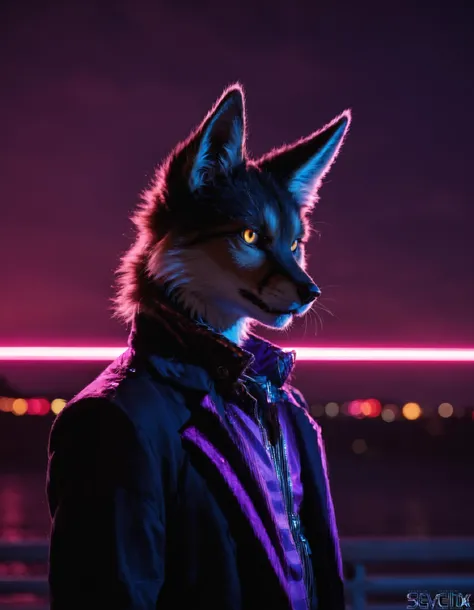 neonpunk style vaporwave style cinematic portrait of score_9,score_8_up,score_8,score_7_up,score_7 BREAK anthropomorphic fox,irl,anthro fox,standing,fox fur,black fur,black fur with silver highlights and streaks and stripes,fantasy,amazing fur details,luxurious and full and long fur,dark and moody lighting,magical runes,glowing runes,swirling dark purple mystical effects,swirling smoke,atmospheric haze,particle effects,hyperdetailed,85mm,. 85mm lens, f/1.8, dramatic side lighting, moody atmosphere . retro, neon, pixelated, nostalgic . cyberpunk, vaporwave, neon, vibes, vibrant, stunningly beautiful, crisp, detailed, sleek, ultramodern, magenta highlights, dark purple shadows, high contrast, cinematic, ultra detailed, intricate, professional