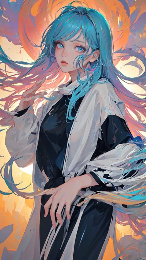 (masterpiece), (best quality), (ultra detailed),(disheveled hair),(illustration), (1girl), (Fashionable clothing), standing,Fashion model,looking at viewer, (interview), (simple background),beautifuldetailedeyes,delicate beautiful face,Floating,(high saturation),(colorful splashes),colorful bubble,(shining),focus on face,(realistic:1.35)