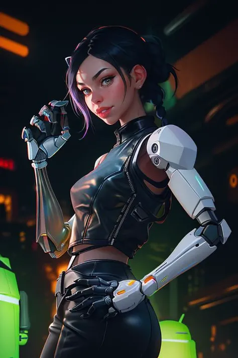 DEN_swedishkiller_OF,
(woman with a (robot arm:1.2) and (mechanical limbs:1.2) wearing sunglasses, human body, (android:1.2), (robot arm:1.2), machinery, (cyberpunk:1.2), punk:1.2),
bokeh, f1.4, 40mm, photorealistic, raw, 8k, textured skin, skin pores, intricate details <lora:epi_noiseoffset2:1>, epiCRealism <lora:ClothingAdjuster3:-1>