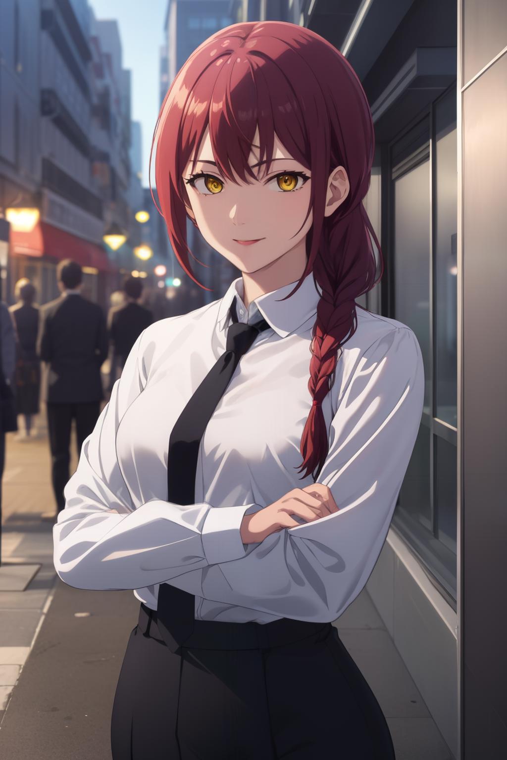 Anime girl with red hair and a white shirt and tie - SeaArt AI
