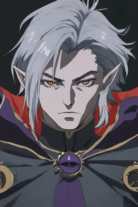 Anime Highly Detailed ((vibrant)) (Dark) (Smoky) (Medieval) Solo (Closeup) Portrait (Male) (Masculine) serious (demon) (pointy ears) (Third-eye) Prophet Oracle Cleric Priest shadow