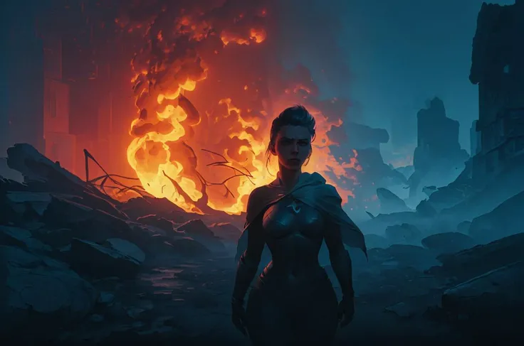 close on a superhero girl, Filip Hodas, cinematic photography, photorealism <lora:Dark_Style-000008:0.8> , cape, fire, a lot of smoke, face, sad