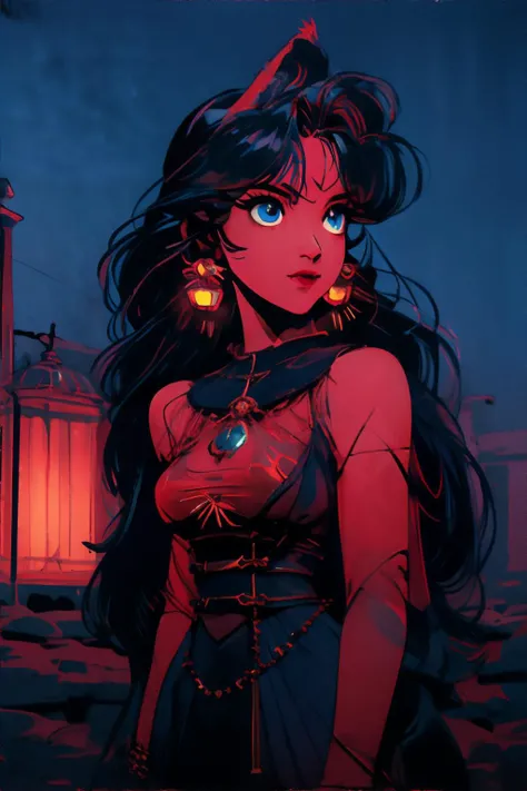 <lora:darkstyle-isabelia:0.8>, cinematic lighting, David Park, lights, tauren woman, ruby red long and straight, deep blue eyes, wearing mystic vestment, In a desert city at night, lit by floating lanterns, with a grand palace in the center || <lora:darkstyle-isabelia:0.2>, cinematic lighting, lights, masterpiece, 8k, high resolution, shallow depth of field, sharp focus