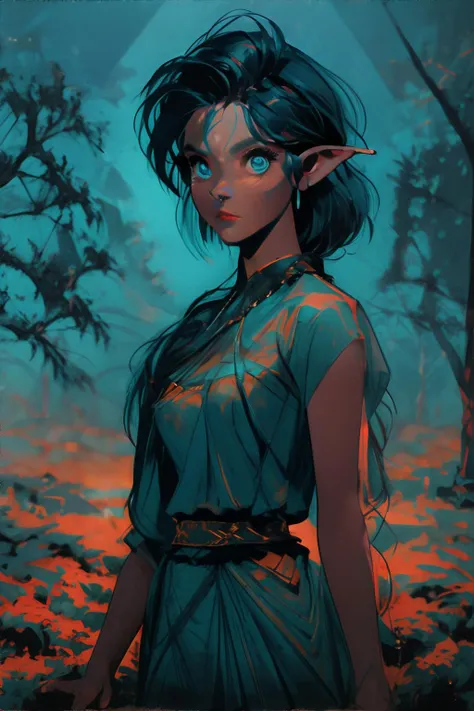 <lora:darkstyle-isabelia:0.8>, cinematic lighting, David Park, lights, elf woman, tangerine braided haircut, turquoise eyes, wearing mystic garment, In a haunted forest where the spirits of ancient warriors roam || <lora:darkstyle-isabelia:0.2>, cinematic lighting, lights, masterpiece, 8k, high resolution, shallow depth of field, sharp focus
