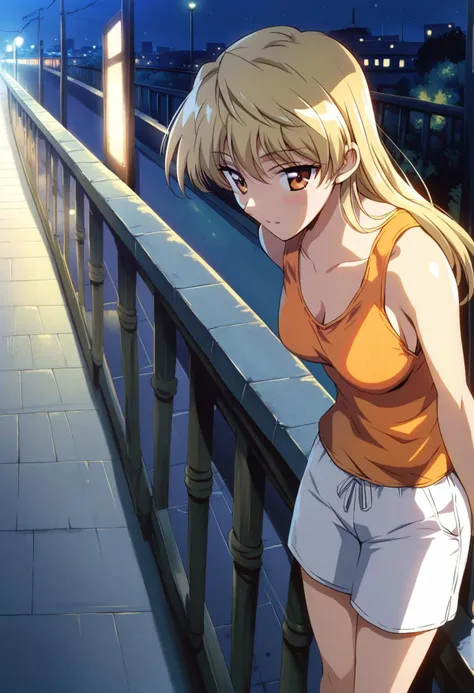 <lora:sawachika_eri_ponyxl_v8:0.8>, sawachika eri, straight hair, solo, from above,
orange tank top, white shorts,
outdoors, street, bridge, night, railing,
score_9, score_8_up, score_7_up, score_6_up, anime coloring, (hara \(harayutaka\):0.5), (m-da s-tarou, asou \(asabu202\):0.5), masterpiece, best quality, perfect lighting, perfect shadows