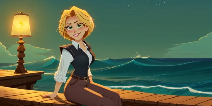 naval battle, 25yo girl, black trousers, white shirt, light smile, long hair, blonde hair, green eyes, messy hair, gorgeous, freckles, (full body), ocean, pirate ship, on the deck, at the wheel, gorgeous, perfect anatomy, perfect proportions, detailed, high_resolution, charming, alluring, sexy, realistic lighting, soothing tones, muted colors, high contrast, soft light, sharp, artistic photoshoot, aesthetic, old book style ink illustration, faded ink, <lora:TangledAdventure_2:1>