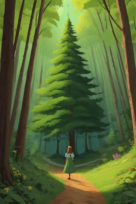 onoff, side-by-side, mature woman in a green dress, forest<lora:onoff4:1><lora:TangledAdventure:1>