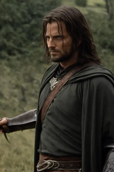 photo of the warrior Aragorn from Lord of the Rings, film grain