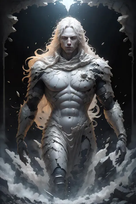 <lora:M4rbleSCNEWCIVIT(1):0.5> <lora:d3fr0:0.5> a man with long hair wearing M4rbleSC armor in d3fr0 style