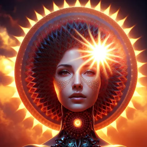 photo (FractalWoman style:1) a woman with a sun in the background <lora:djzFractalWomanV21:1>