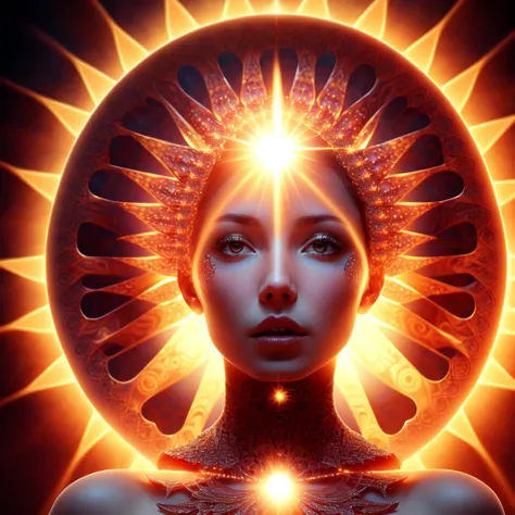 photo (FractalWoman style:1) a woman with a sun in the background <lora:djzFractalWomanV21:1>