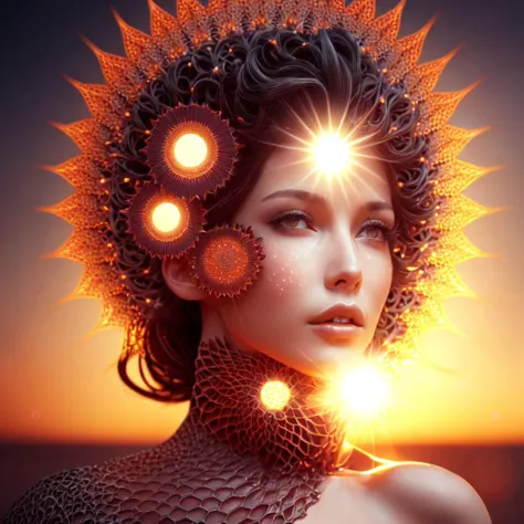 photo (FractalWoman style:1) a woman with a sun in the background <lora:djzFractalWomanV21:1>