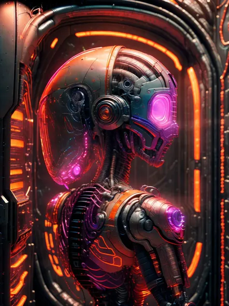 biomechanical style Ombre color scheme of neon pink, neon blue, neon yellow, neon green, neon orange, hyperrealistic art Alien-cyborg hybrid, exoskeleton, bones and metal, plain background, hyperrealism, photorealistic, 8k, Unreal Engine, 3d render  <lora:ral-bnz-sdxl:0.4> ral-bnz, subsurface scattering, Photorealistic, Hyperrealistic, analog style, realistic, film photography, soft lighting, heavy shadow . extremely high-resolution details, photographic, realism pushed to extreme, fine texture, incredibly lifelike  . blend of organic and mechanical elements, futuristic, cybernetic, detailed, intricate