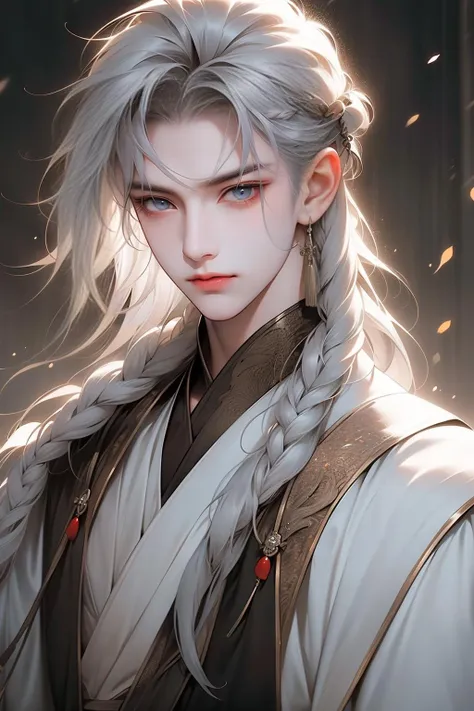 photorealistic, realistic, photography, masterpiece, best quality, ultra-detailed, gentle, 1boy, solo, long hair, chinese clothes, silver hair, <lora:naner_20230824181355-000007:0.8>