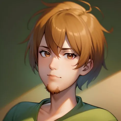((masterpiece, best quality)),1boy, solo, shaggy rogers , portrait, green shirt, brown hair, brown eyes , goatee, brown pants,  <lora:Shaggy2V4:0.6>,