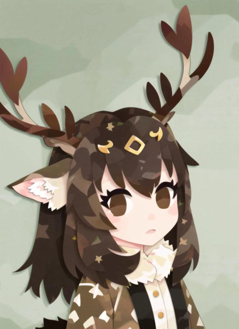 ((best quality)), ((highly detailed)), masterpiece, detailed face, beautiful face, (detailed eyes, deep eyes), (1girl), upper body, , -((deer girl)), deer ears, deer tail, <lora:deerantlers-12:1>, dearantlers, large deer antlers, fur coat, <lora:kikuchi_milo:.9>