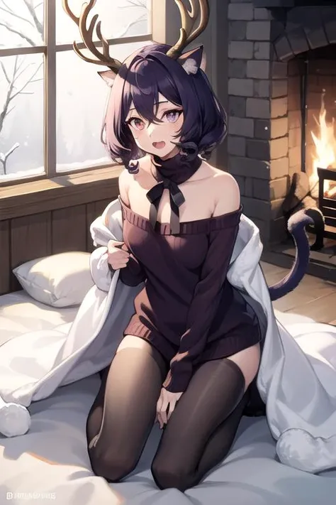 laying naked on a white fur rug in front of a fireplace at night, romantic