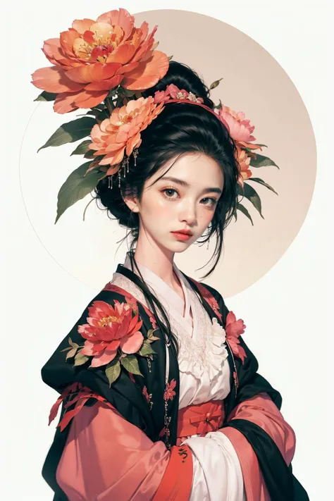 jyyv3, a woman in a pink dress holding a mirror with flowers on it's head and a flower in her hair, 1girl, flower, solo, hanfu, hair flower, hair ornament, black hair, chinese clothes, forehead mark, pink flower, hand fan, long sleeves, peony, upper body, holding, facial mark, looking at viewer, black eyes, updo, holding fan, sash, sleeves past fingers, sleeves past wrists, brown background, white flower, paper fan
Best quality,masterpiece,ultra high res,<lora:jyyå¤è£
v3:0.7>,