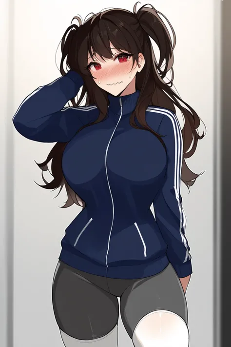 score_9, score_8_up, score_7_up, BREAK source_anime, solo, looking at viewer,
1girl,
BREAK
long hair, red eyes, black hair, large breasts, white thighhighs, brown hair, two side up, sidelocks,
track jacket, gray sweat pants ,
wavy mouth,
BREAK
Exhibition Hall,
<lora:fLikeRabbits-style:1>