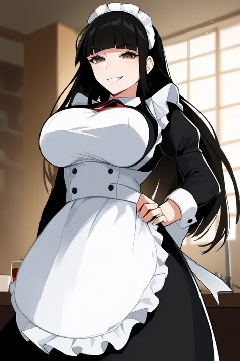 score_9, score_8_up, score_7_up, BREAK source_anime, solo, looking at viewer,
1girl,
BREAK
long hair, large breasts, brown eyes, blunt bangs, black hair, sidelocks,
long_maid puffy long sleeves, white waist, apron frilled white blouse, double-breasted,underbust ,
smirk,
BREAK
Tutoring Center,
<lora:fLikeRabbits-style:1>