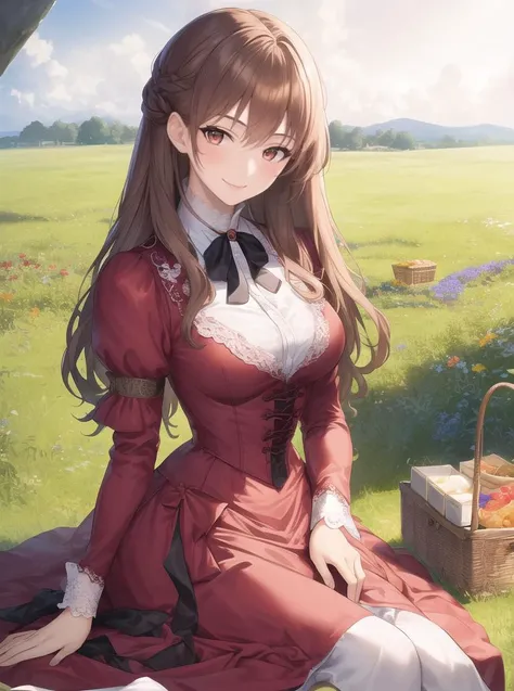 8k, masterpiece, highly detailed, high quality,
1girl, wearing a red (victorian dress), <lora:victorian_dress-SD-2.0:1>
sitting in a field of wildflowers, long brown hair, looking at viewer, picnic basket, wide angle, seductive smile, head tilt, (patting lap),
