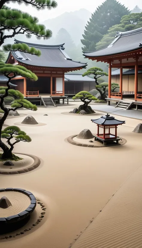 <lora:Everly_Heights_Backgrounds_New_Settings:.7> A serene misty Zen garden in medieval Japan with perfectly raked sand.