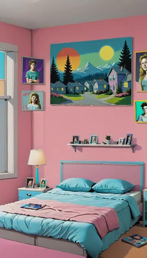 <lora:Everly_Heights_Backgrounds_New_Settings:1> A typical 1990s teenager's bedroom, a painting, background art.