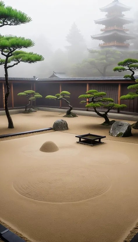 <lora:Everly_Heights_Backgrounds_New_Settings:.7> A serene misty Zen garden in medieval Japan with perfectly raked sand.