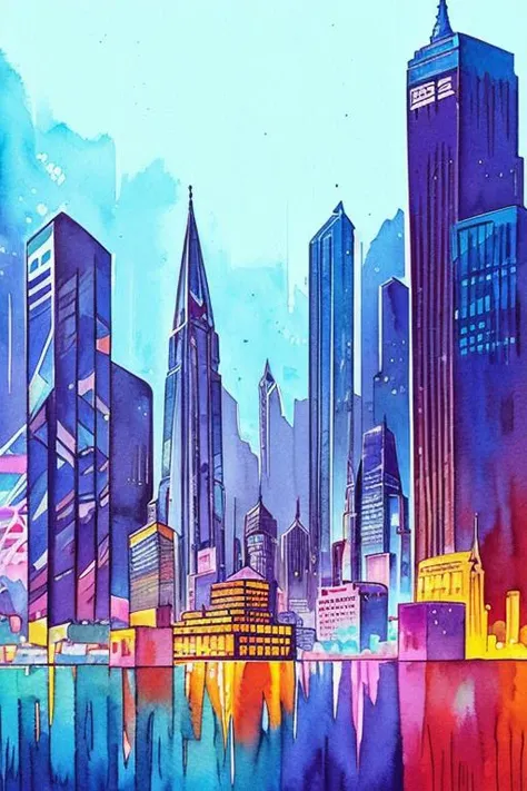 Acrylic paint, Inequality, Floating Crystal City, Watercolor, Vertical, Secondary, style of Shawn Coss, style of Olivier Bonhomme, featured on Instagram