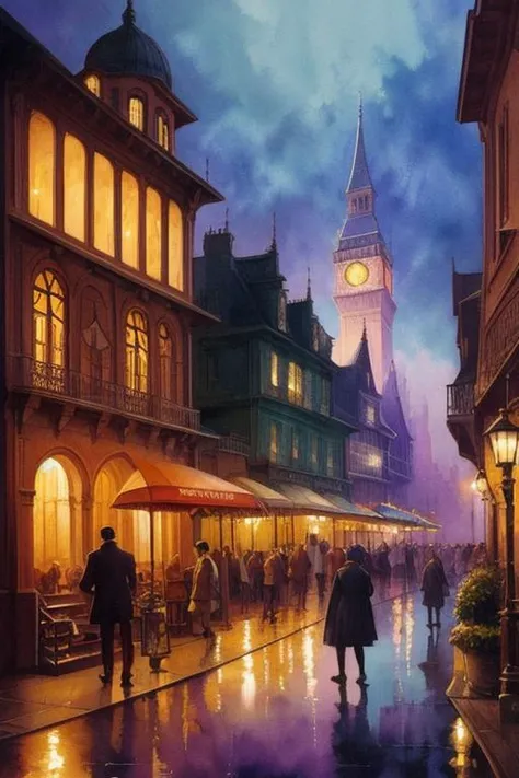 Tonalism, Hidden Realities, Magical Carnival, Watercolor, Layered, Low Contrast, style of David Tutwiler, style of Katsuya Terada, featured on ArtWanted