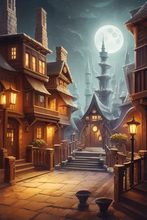 Woodworking, Inequality, Moonlit Enclave, Mixed media, Harmony, Neutral, style of Andre Masson, style of Tyler Edlin, featured on ConceptArt