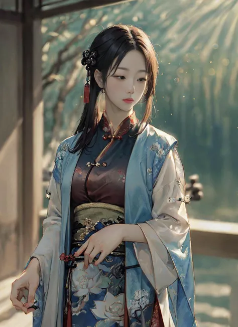 ((Style-DoF)),(masterpiece, best quality, highres:1.2),(photorealistic:1.2),official art,1girl,<lora:makina69_goyoonjung_v1.2:0.5>,hanfu,song style outfits,<lora:hanfuSong_v31:0.7>,<lora:huyefo2:0.8>, huyefo,