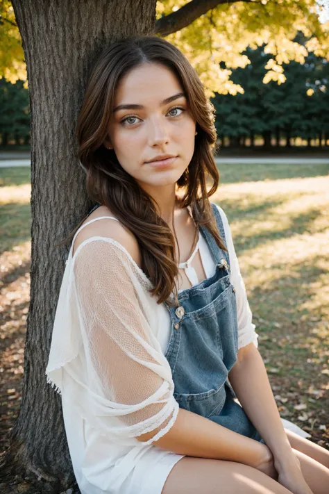 (high angle, closeup on face:1.2) photo of <lora:CandelaGallo_v1:1> CandelaGallo, she is wearing overalls , she is wearing shawl, her hair is styled as Straight Face Framing Layers, BREAK she is (sitting under a tree:1.1), dramatic edge lighting, shot on Canon EOS 5D, smooth background bokeh, Voigtlnder Nokton 50mm f1.1 , in the style of Miko Lagerstedt