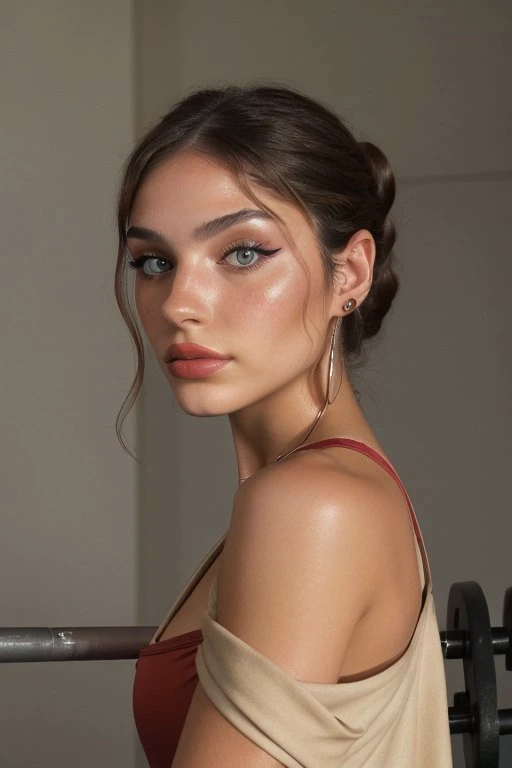(eye level, headshot:1.2) photo of <lora:CandelaGallo_v1:.9> CandelaGallo wearing makeup and lipstick and eyeliner,
she is wearing surcoat
,
she is wearing armband,
her hair is styled as textured shoulder-length hair,
BREAK she is (in the gym:1.1),
high key brightly lit,
Fujicolor Pro
,lens flare,shot on ALEXA 65
,
in the style of Hans Bellmer